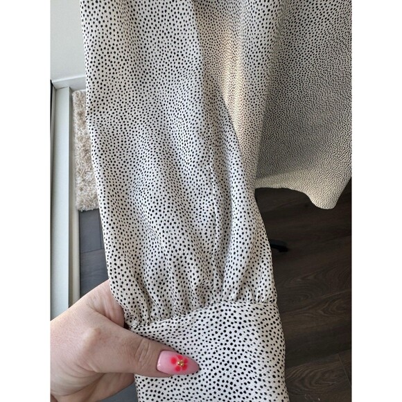 Adrianna Papell White Polka Dot V-Neck Long Sleeve Blouse Size Medium - Picture 3 of 6